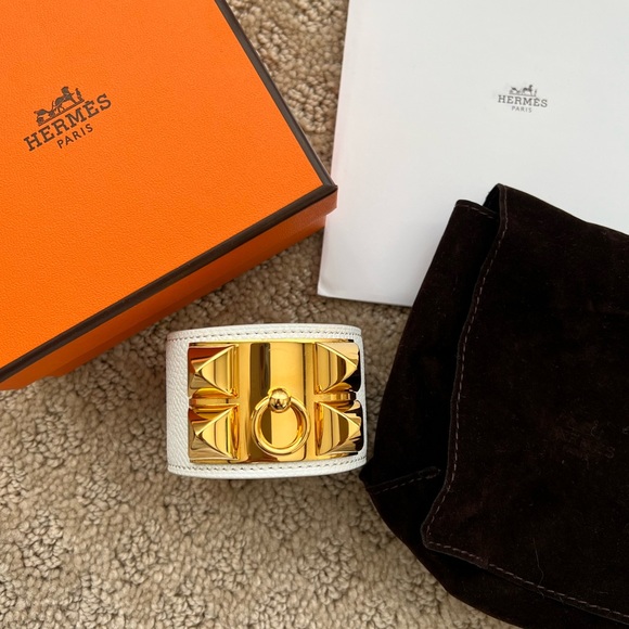 HERMES CDC Collier de Chien Bracelet White Gold-tone - Picture 1 of 7